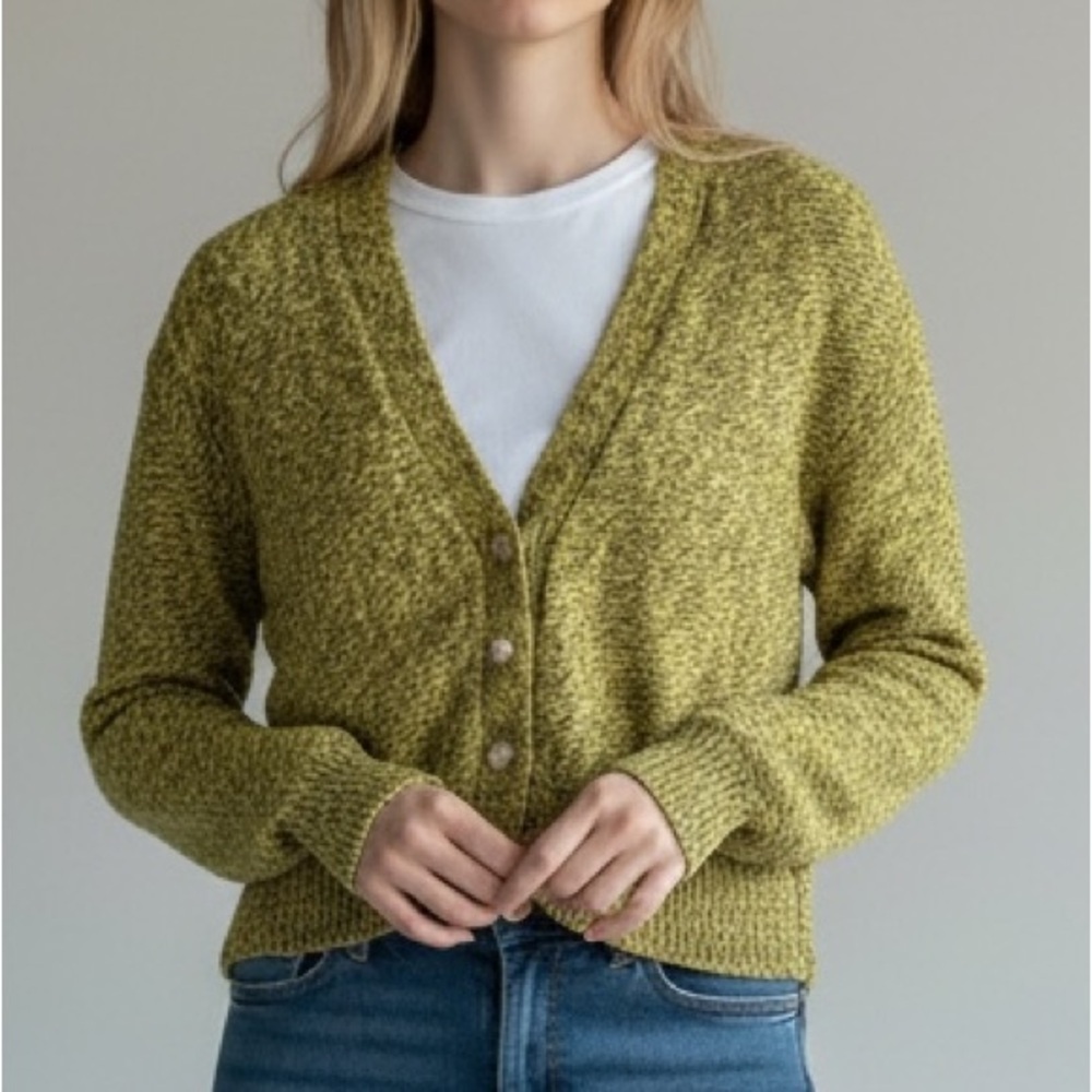 Rag & Bone Cropped Knit Speckled Green Yellow Cardigan